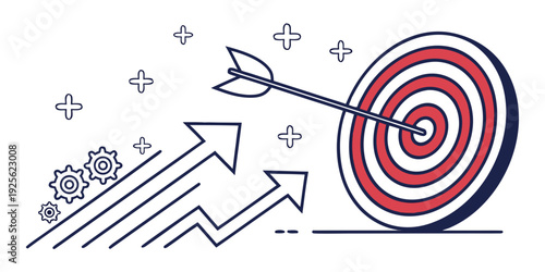 Targeted growth and strategic progress in business development illustrated by upward arrows and bullseye