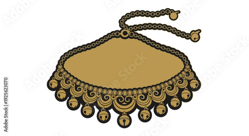 An elegant dark necklace with ornate detailing and dangling charms presented on transparent background silhouette high quality professional detailed