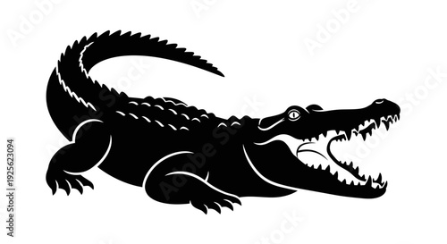Black Silhouette Alligator with Open Mouth.