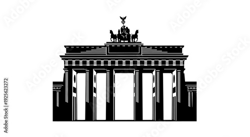 Brandenburg Gate Monument Black and White Illustration.