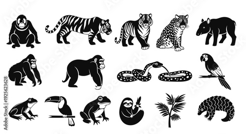 Collection of Various Endangered Animal Silhouettes.