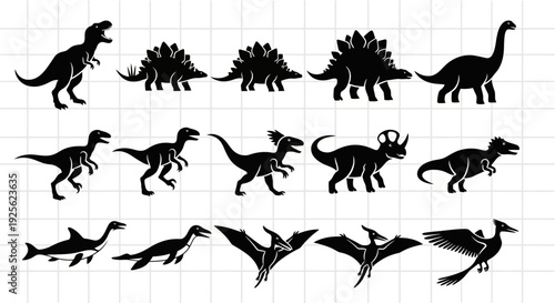 Collection of Various Dinosaur Silhouettes.