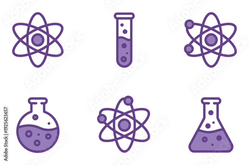 Collection of Science and Chemistry Atoms and Flasks