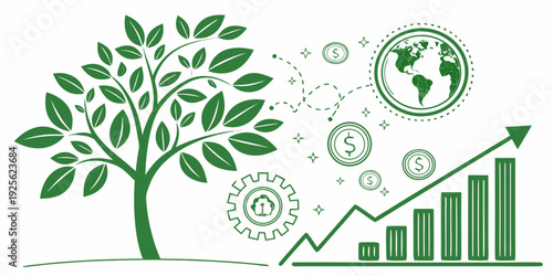 Sustainable growth and global harmony represented by a tree and interconnected elements