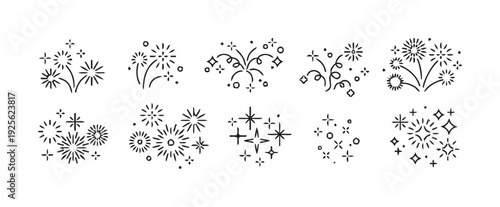 Collection of stylized firework and celebratory bursts