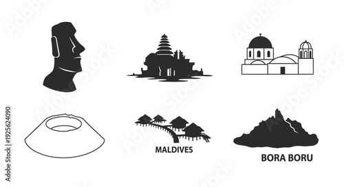 Collection of Various Monument Silhouettes and Landmarks.