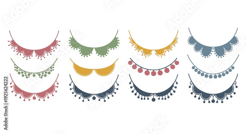 A colorful collection of decorative fringed borders or banners ideal for design projects on transparent background silhouette high quality