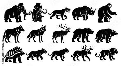 Collection of Various Prehistoric Animal Silhouettes.