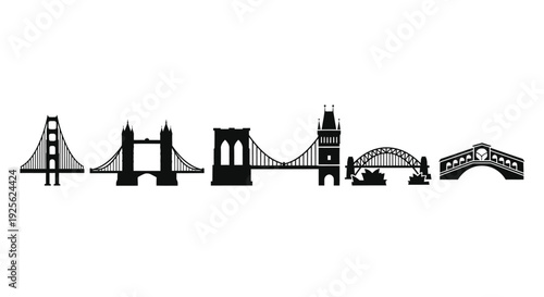 Famous Bridges and Landmarks Silhouette Illustration.