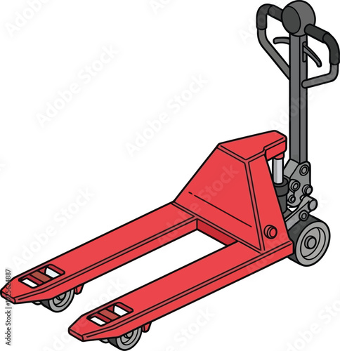 Red pallet jack vector illustration for logistics and warehouse operations isolated on transparent background, Vector