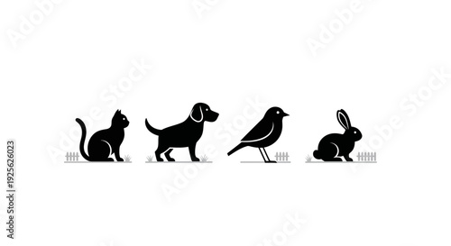 Silhouettes of Cat Dog Bird Rabbit.