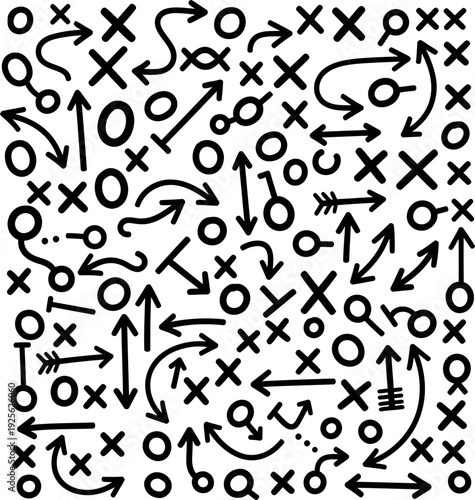 American football play diagram with various symbols and arrows