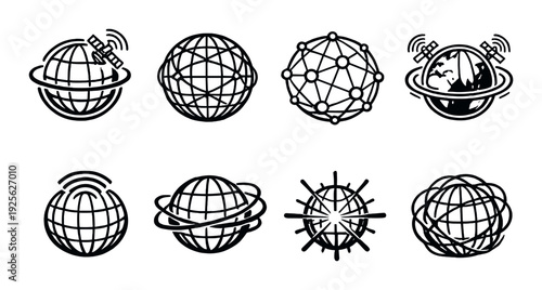 Global network and satellite icons on dark gradient background