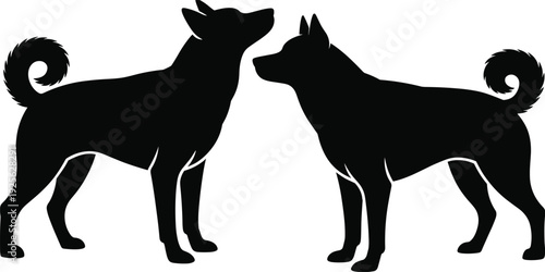 Two Shiba Inu Dog Silhouettes Facing Each Other untitled vector