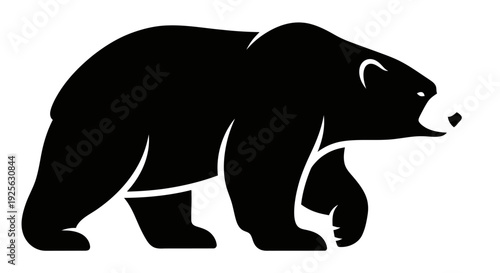 Black Bear Silhouette Walking Profile View.