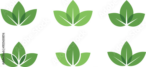 Green Leaf Logo Set with Organic Plant Shapes for Eco Friendly Branding, Natural Products, Environmental Projects, and Modern Minimal Vector Design Use