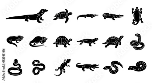 Collection of Various Reptile Silhouettes.