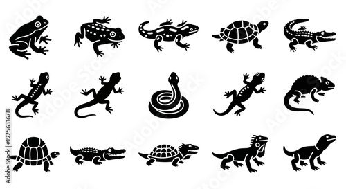 Collection of Various Reptile Silhouettes.