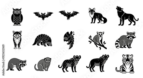 Collection of Various Wild Animal Silhouettes.