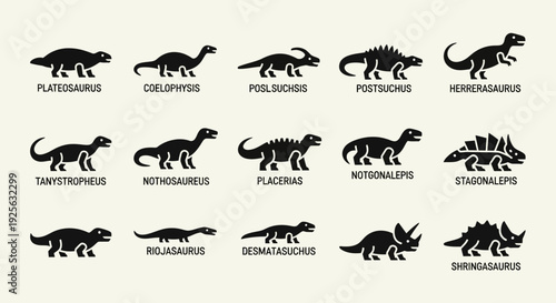 Dinosaur Silhouettes with Names and Labels.
