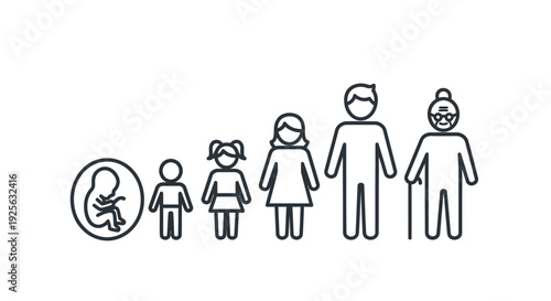 Family Generations Line Drawing Vector Illustration.