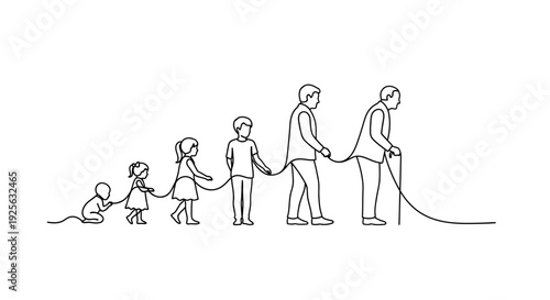 Family Generations Holding Hands Line Drawing.