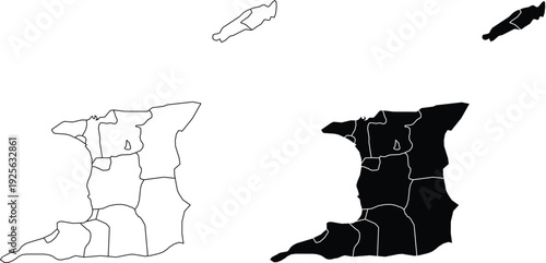 Trinidad and Tobago outline maps with internal divisions
