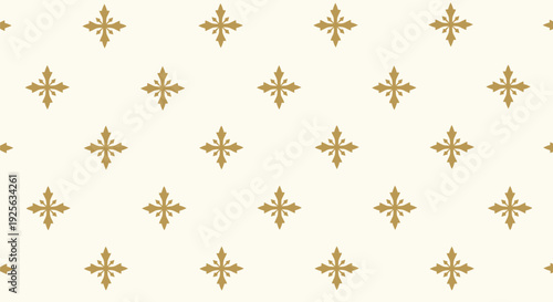 Pattern of gold, four-pointed star shapes arranged in a grid on a light beige background, creating a classic and elegant appearance.
