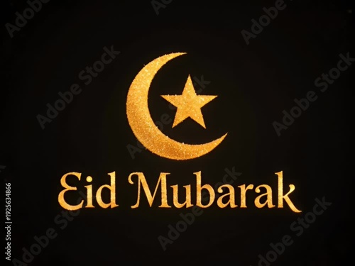 Eid mubarak greeting with crescent moon and star
