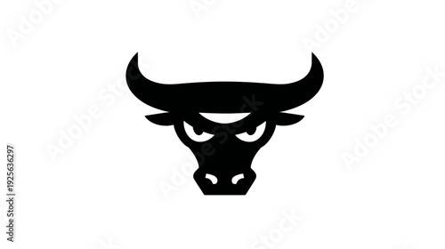 Stylized angry bull head icon on white. Black ox symbol of strength, power, determination, and aggression. Graphic vector design element.