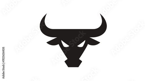 Powerful Bull Head Silhouette Icon Vector Illustration with Fierce Horns and Angry Eyes - Strong Bovine Animal Graphic