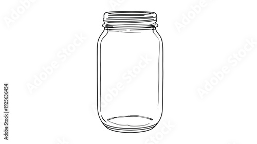 Detailed hand-drawn line art illustration of an empty clear glass storage jar isolated on a white background.