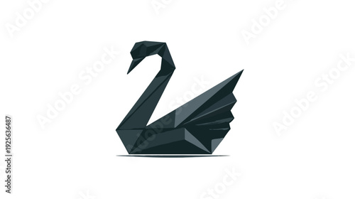 Elegant Black Geometric Swan Illustration. Modern Abstract Polygonal Bird Design in Low Poly Style Against a Clean White Background.
