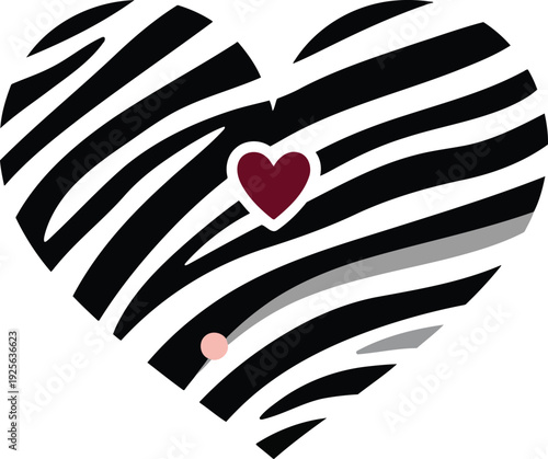 Zebra Print Heart with Red Accent for Modern Valentine’s Day and Fashion Design