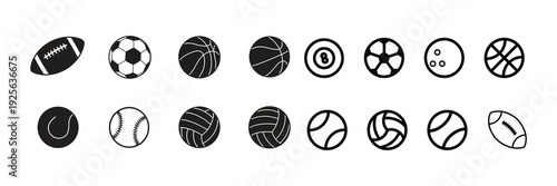 Various black and white sports balls and balls Free Vector