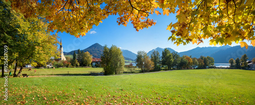 breathtaking autumnal landscape, schliersee resort, colorful maple leaves, upper bavaria