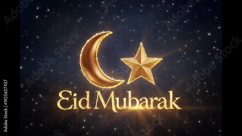 A golden crescent moon and star shining brightly