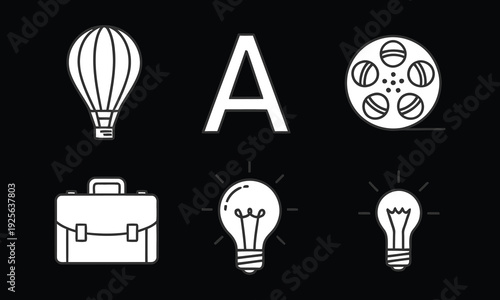 Collection of iconic symbols for business innovation and creativity