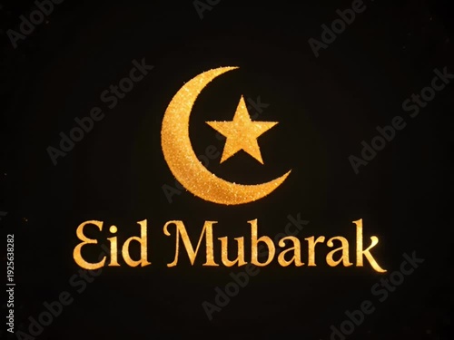 Eid mubarak greeting with crescent moon and star