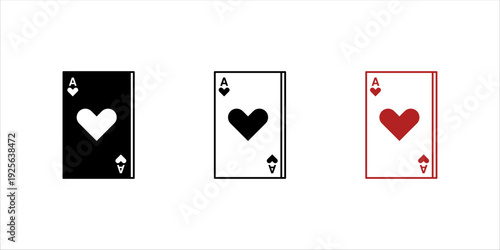 Ace of hearts playing card set with minimalist outline design in black and red colors.