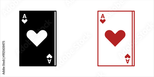 Ace of hearts playing card set in black and red minimalist style.