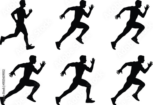 Silhouettes of runners demonstrating various stages of a sprint race