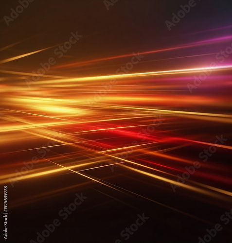 Dynamic Red Orange Light Streaks. speed motion, abstract lines, technology background, energy flow, neon glow