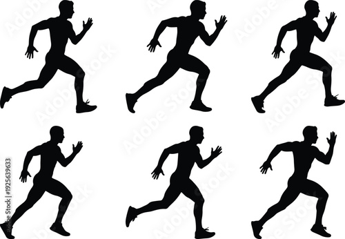Dynamic silhouettes of runners in various sprinting and jogging postures