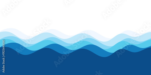 Abstract Blue Ocean Waves Vector Background with Layered Curvy Shapes