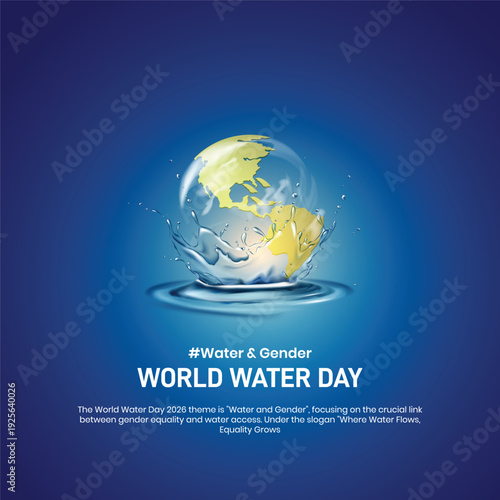 World Water Day 2026. world water day concept banner, poster, social media post, postcard, background, template, backdrop, greetings card vector design etc. Water and gender