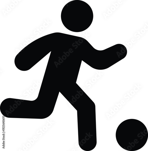 Soccer player dribbling ball silhouette icon isolated on white background vector illustration