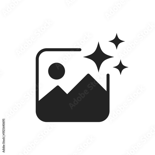 Ai Image editing and enhancement icon with mountains sun and stars