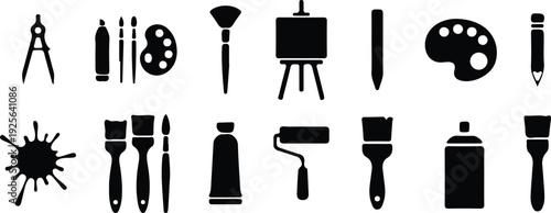 painting drawing black silhouette bundle icons set vector illustration design collection art 
