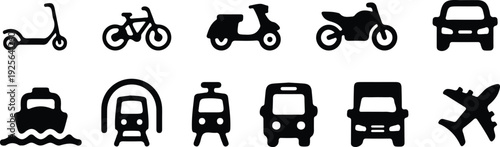 public transportation black silhouette icons set vector illustration design collection art